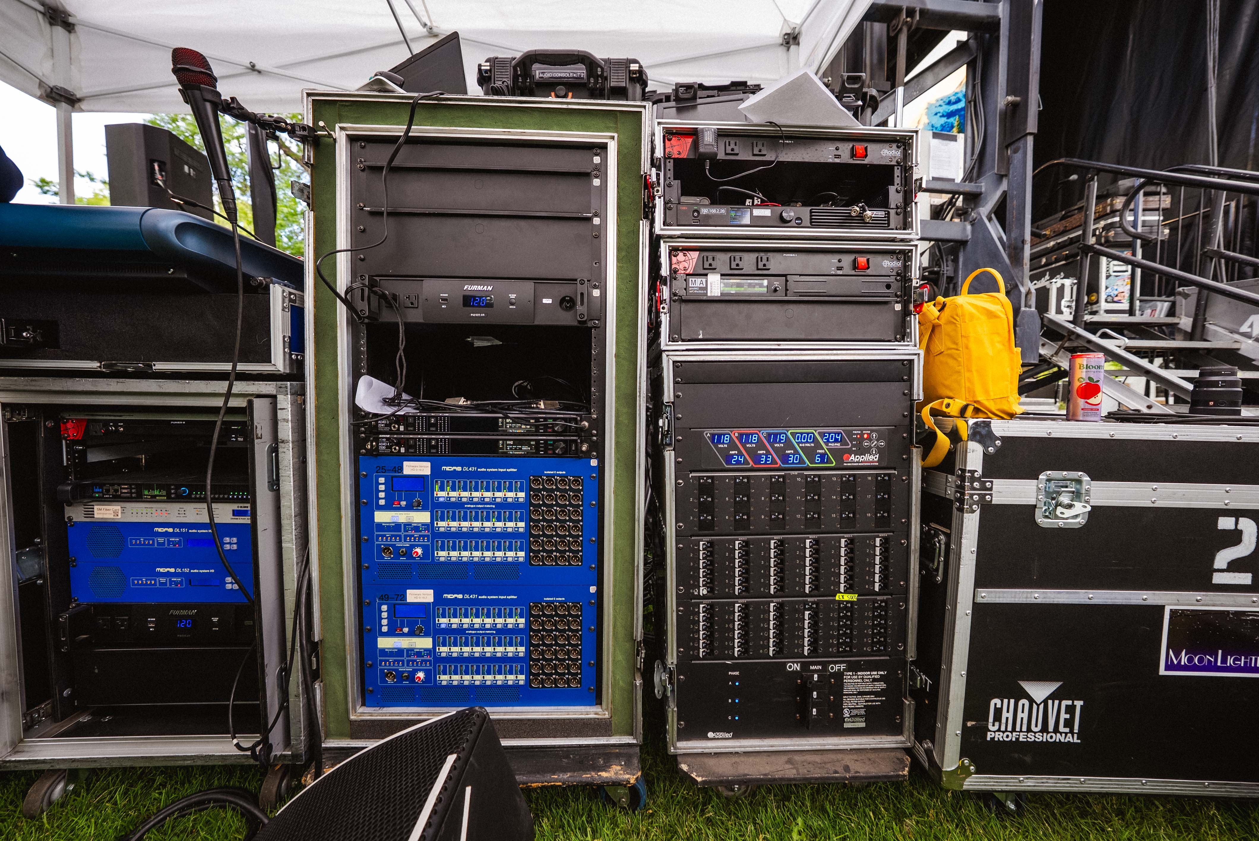 Moon Lighting & Sound equipment racks, maintained and labeled